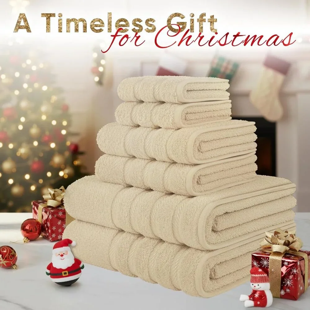 New Luxury 6 Piece Towel Set, 2 Bath Towels 2 Hand Towel 2 Washcloths, 600 GSM 1